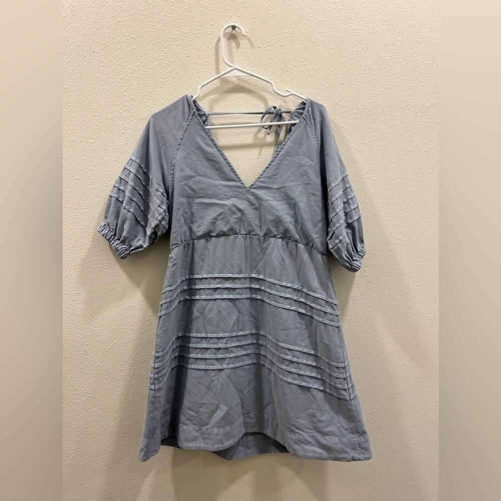 7 FOR ALL MANKIND Denim Babydoll Dress Blue Puff Sleeves size M